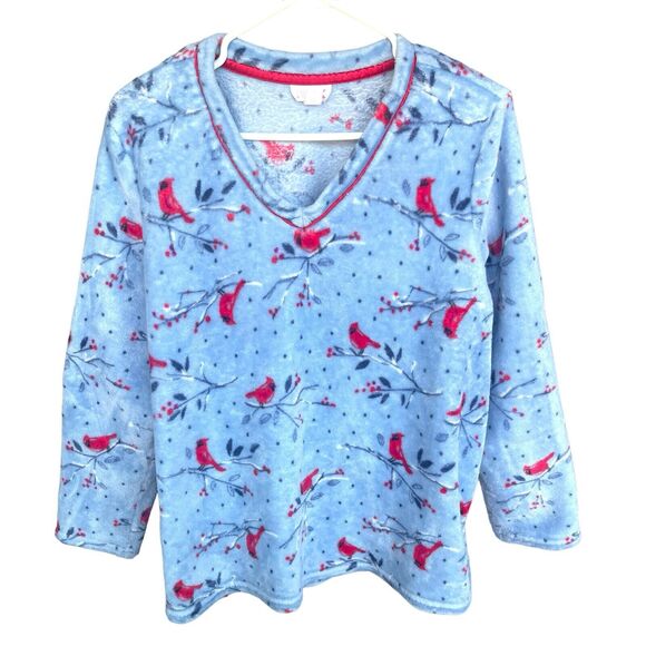 PinkK Womens Sweater Plus Size 2X Fleece Cardinal Bird Nature V-neck Soft - Picture 1 of 11